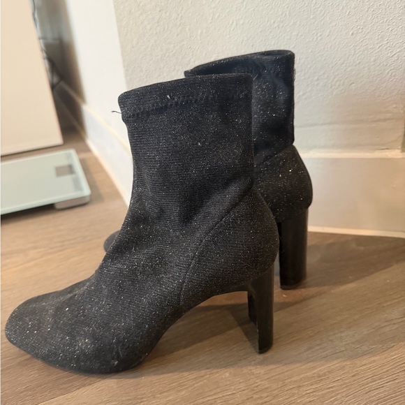 Shoes - Black Glitter Sock Booties with Heel
